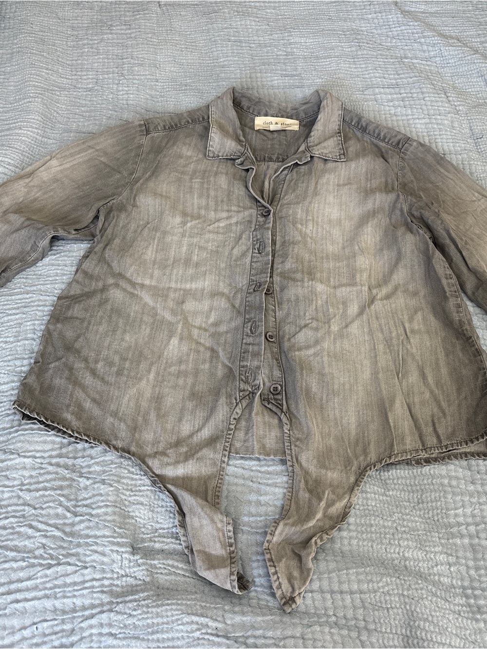Cloth & Stone Anthropologie Gray Tencel Tie-Front Top Size Small